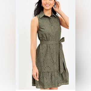 LOFT Petite Size 0 Eyelet Button Sleeveless Flounce Dress in Fresh Thyme